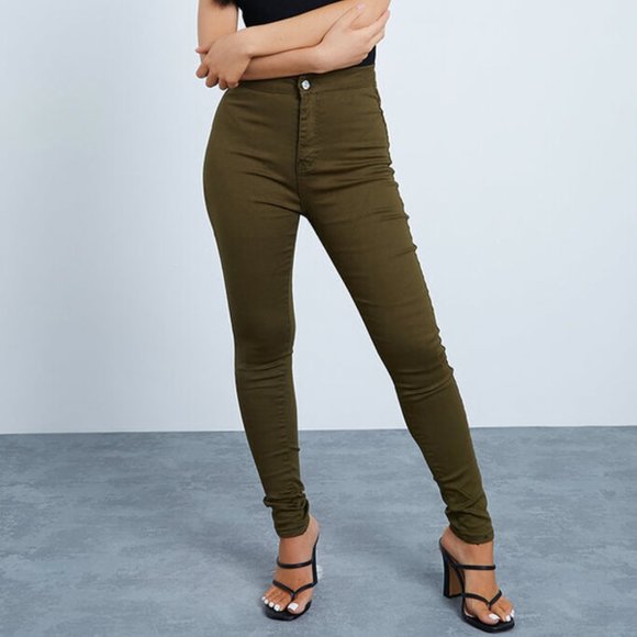 H&M Super Skinny Stretch Jeans in Olive/Sage (size 2) - Picture 1 of 16